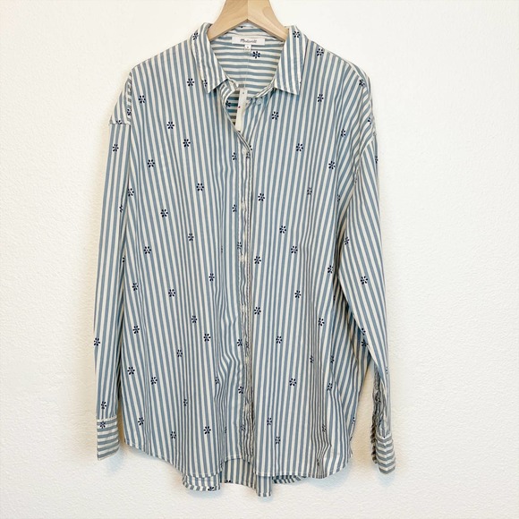 NWT Madewell Floral Painter Shirt Stell Stripe Medium Blue White - Picture 3 of 10